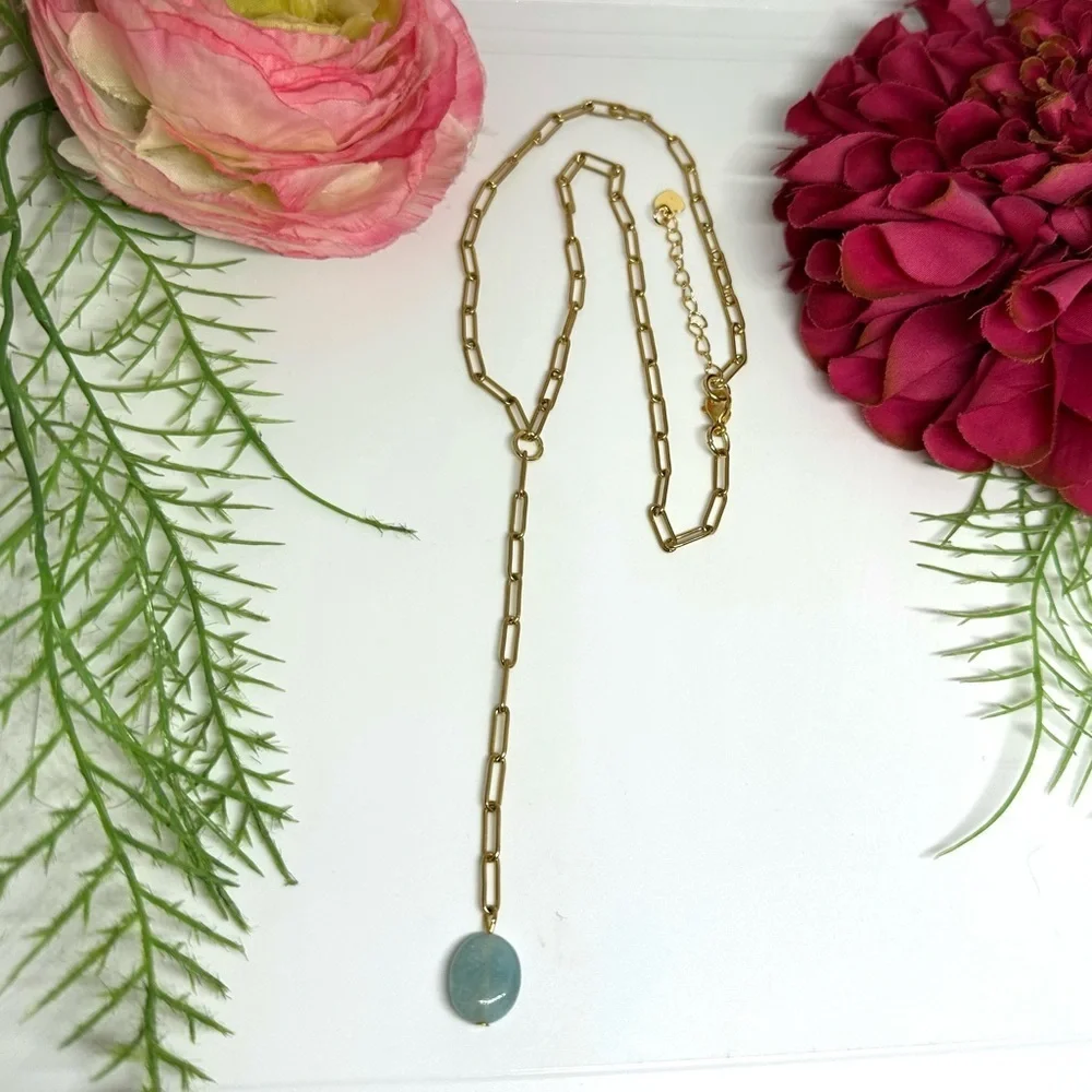NEW⚜️Raw Aquamarine Lariat Chain Necklace - Picture 3 of 6